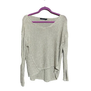 RDI Sweater Women large Light Brown Loose Open Knit Roll Neck Elbow Pad Academia